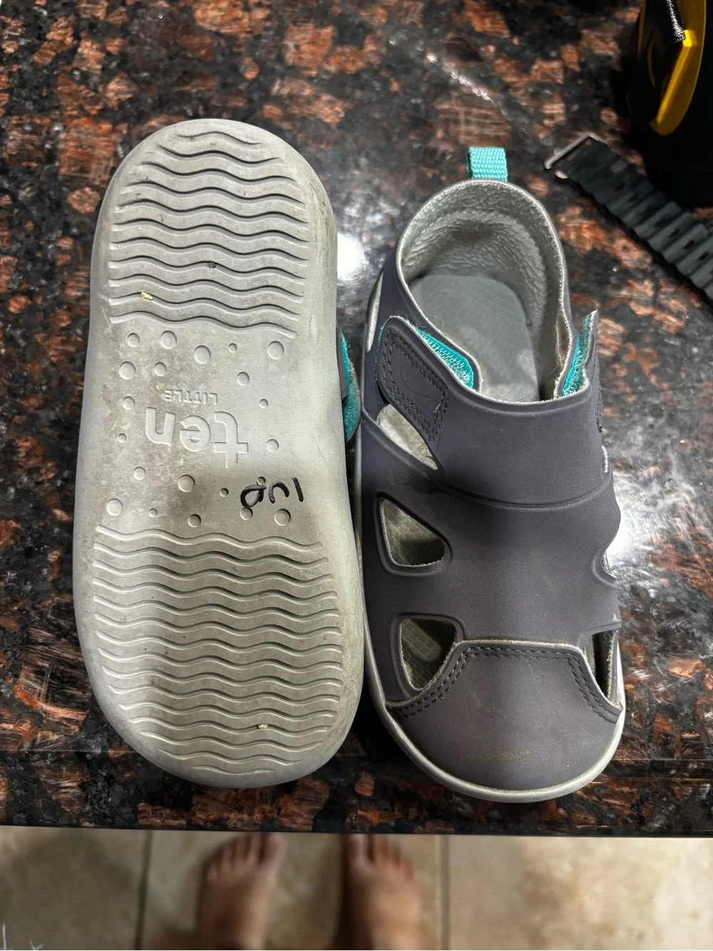 Toddler Gray Sandals with Teal Accents - Secure Hook & Loop Fit